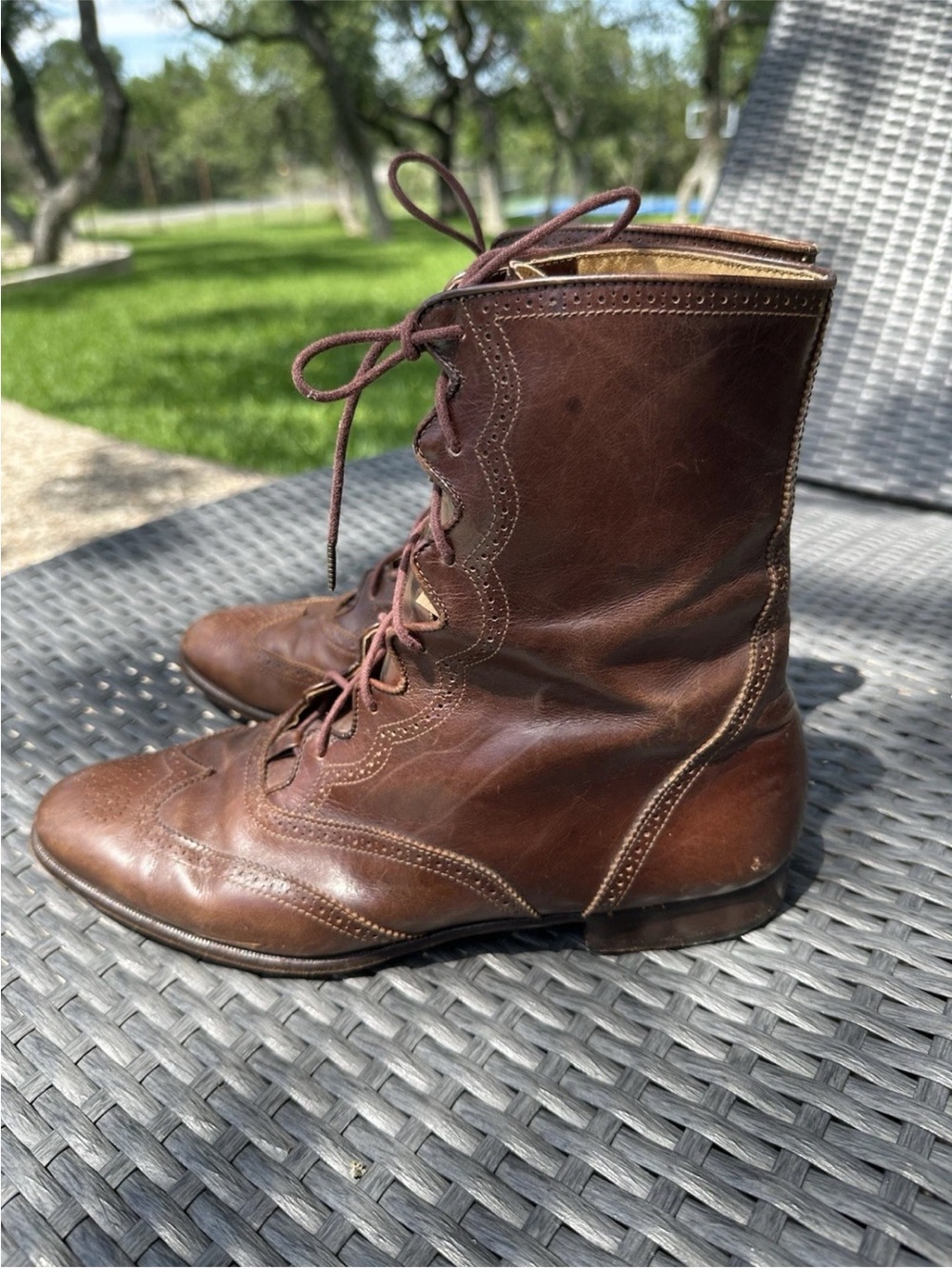 Ralph Lauren Sz 9.5B Wing Tip Leather Lace-Up Ankle Mid-Calf Boot Made in Italy - Picture 4 of 8
